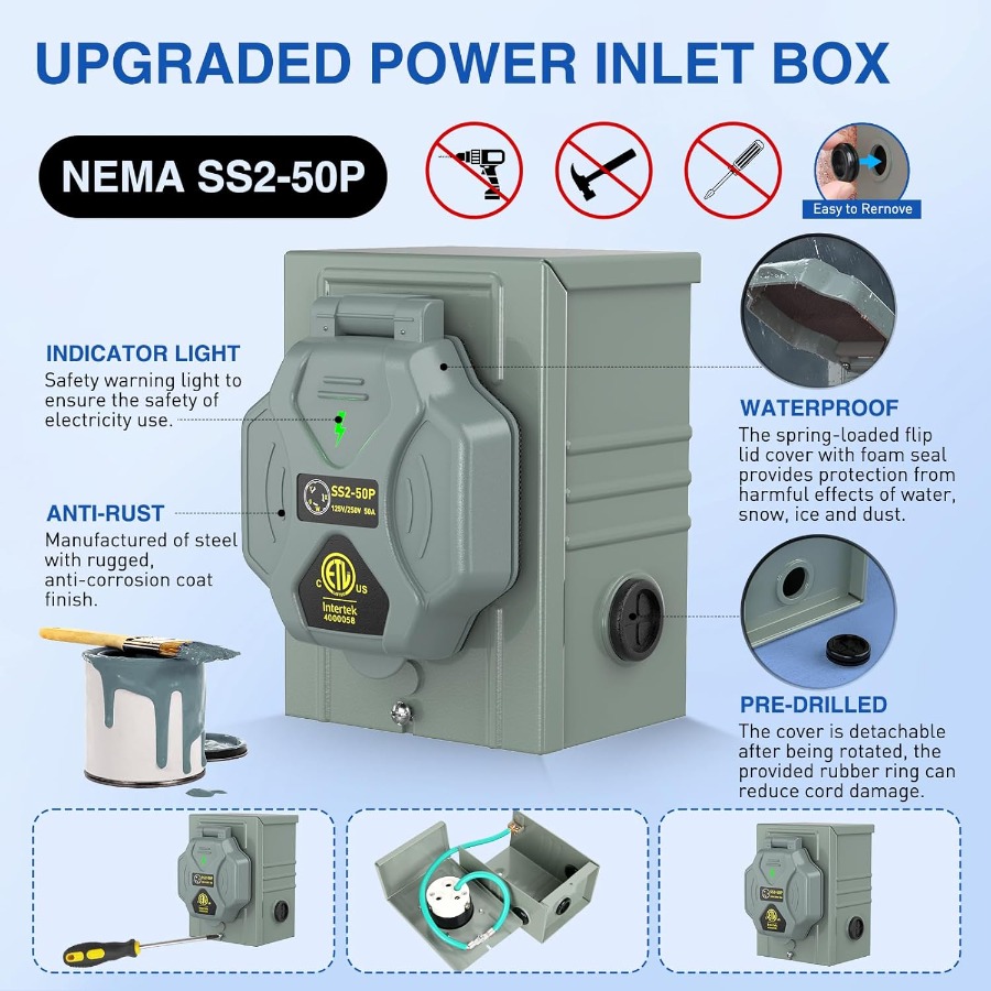 50A 50FT Heavy Duty Generator  - огляд і ціна Outdoor Power Inlet Box
