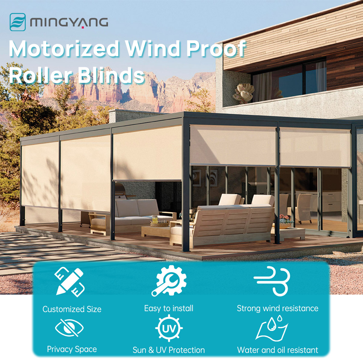 Built-In Waterproof Windproof  - огляд і ціна Outdoor Power Blinds